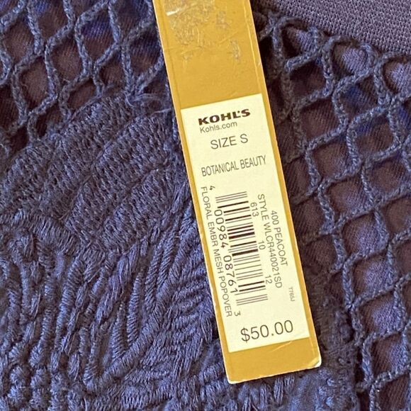 0970 Lauren Conrad Botanical Beauty Navy Blue S Mesh Front Cropped Top NWT - Picture 8 of 11